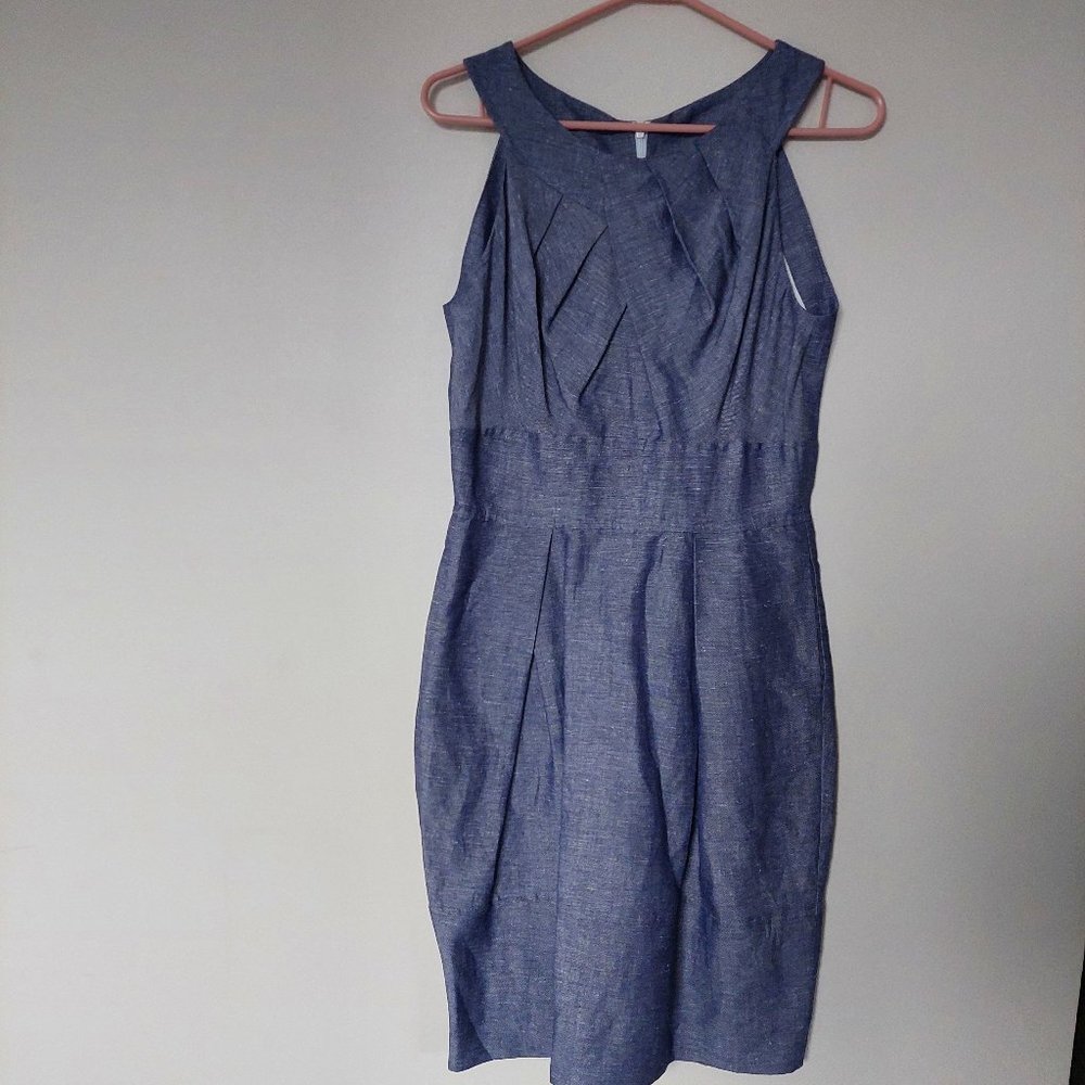 Picadilly Linen Blend Blue Elegant Sleeveless Diagonal Line Dress